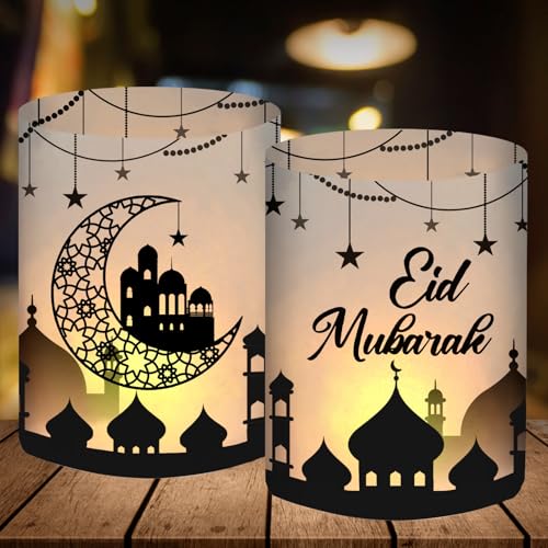 12 Windlicht Tischdeko, Umrah Eid Mubarak Ramadan Dekoration, Islam Deko Tisch, Islamische Geschenke Bayram, Stern Mond, Geeignet für Teelichter Oder Kerzen von BOYATONG