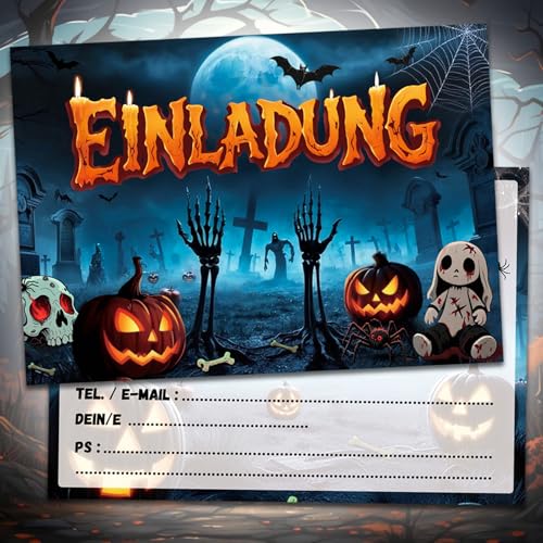 12 x Halloween Einladungskarten Kinder, Schaurig Halloween Party Einladung Friedhof des Grauens Kürbis, Gruselparty Einladungskarte zum Halloweenparty Geburtstag Einladungen Erwachsene Teenager von BOYATONG