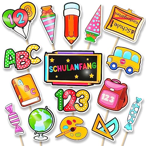 17 Stück Tortendeko Einschulung, ABC 123 Schultüte Cupcake Topper, Schulanfang Tortendeko für Schulkind Füllung Schultüte, Kuchendeko Schulanfang Mädchen und Junge 1. Schultag Schulanfang Party Deko von BOYATONG