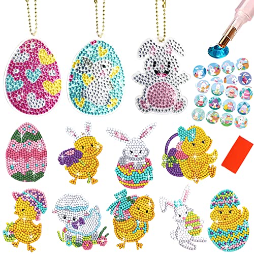 BOYATONG 5D DIY Ostern Diamond Painting Set, Hase Ostereier , Schlüsselanhänger, Frühling Diamant Aufkleber Kinder, Diamant Malerei Schlüsselbund für Osterngeschenk Osterdeko von BOYATONG