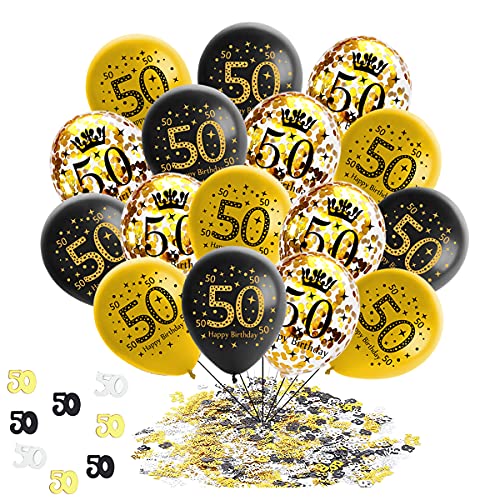 Geburtstag Jubiläum Feier Party Ballons,50 Geburtstag Deko Schwarzes Gold Transparent,Konfetti Luftballon Set für Celebration 50 Deburtstag Party Dekoration Mann Frau - 12 Zoll von BOYATONG