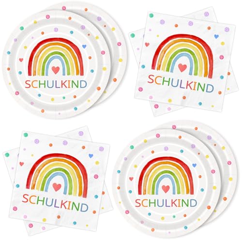 BOYATONG 40 Servietten Pappteller Einschulung Partygeschirr Regenbogen Set, Deko Schulanfang Junge Mädchen Schulkind, Tischdeko Einschulung für 20 Gäste Schuleinführung Party Deko BOYATONG 40 Servietten Pappteller Einschulung Partygeschirr Regenbogen Set, Deko Schulanfang Junge Mädchen Schulkind, Tischdeko Einschulung für 20 Gäste Schuleinführung Party Deko von BOYATONG