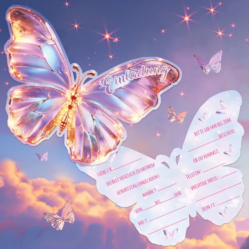 BOYATONG Einladungskarten Kindergeburtstag Mädchen, 12 Einladungskarten Schmetterling, Einladung Kindergeburtstag Mädchen Schmetterling Geburtstag Deko Geburtstagseinladungen - 17,8x13cm BOYATONG Einladungskarten Kindergeburtstag Mädchen, 12 Einladungskarten Schmetterling, Einladung Kindergeburtstag Mädchen Schmetterling Geburtstag Deko Geburtstagseinladungen - 17,8x13cm von BOYATONG