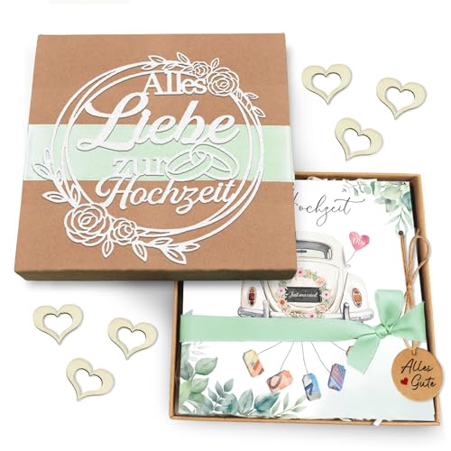 BOYATONG Geldgeschenk Hochzeit, Hochzeitskarte Geldgeschenk Verpackungen mit Geschenkbox Herz-Holzspäne, Anmutig Hochzeitsgeschenke für Brautpaar - Eukalyle Karte Hochzeit von BOYATONG