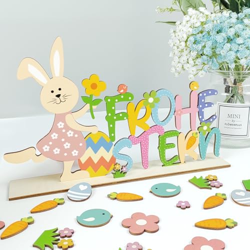 BOYATONG Osterdeko, Ostern Deko Ostern Tischdeko 53 Stück Frohe Ostern Schriftzug Aufsteller, Osterhasen Holz Osterdekoration für Kinder Geschenk Frühling Dekoration BOYATONG Osterdeko, Ostern Deko Ostern Tischdeko 53 Stück Frohe Ostern Schriftzug Aufsteller, Osterhasen Holz Osterdekoration für Kinder Geschenk Frühling Dekoration von BOYATONG