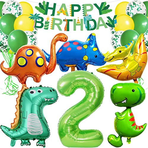 Dino Geburtstag Deko 2 Jahre, Dino Deko 2. Geburtstag Junge, Luftballon 2. Geburtstag, Dino Luftballon für Dino Party Dekoration Dschungel Geburtstag Dekoration Jungen von BOYATONG