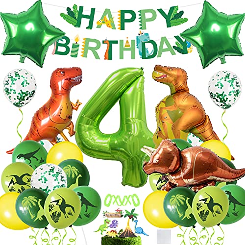 Dinosaurier Geburstagdeko Kit,Dino Luftballons Geburtstag 4 Jahr, Riesen Folienballon Zahl 4,Geburtstag 4 Jahr Junge,Dino Ballons Geburtstag Deko,Dino Kindergeburtstag Deko von BOYATONG