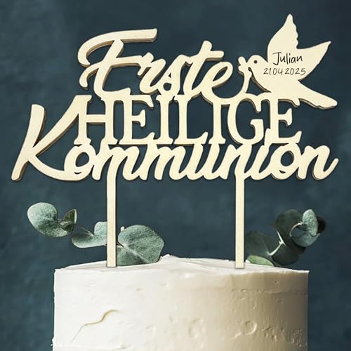 Erstkommunion Tortendeko, Erste Heilige Kommunion Cake Topper Holz, Kommunion Deko Junge Mädchen Gastgeschenke，Erstkommunion Geschenke Junge Mädchen, Kommunionsgeschenke von BOYATONG