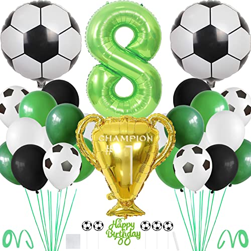 Fußball Geburtstag Deko XXL Set, Geburtstagsdeko Jungen mit Riesenzahl 8, Fußball Luftballon Tortendeko für Fussball Party Kindergeburtstag von BOYATONG