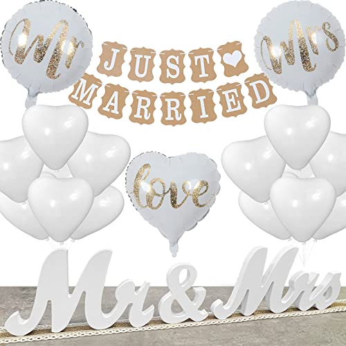 Hochzeitsdeko Set, Just Married Girlande mit 23 Ballons, Mr & Mrs Deko Hochzeit Buchstaben Folienballon, Hochzeit Dekoration Standesamt Deko von BOYATONG