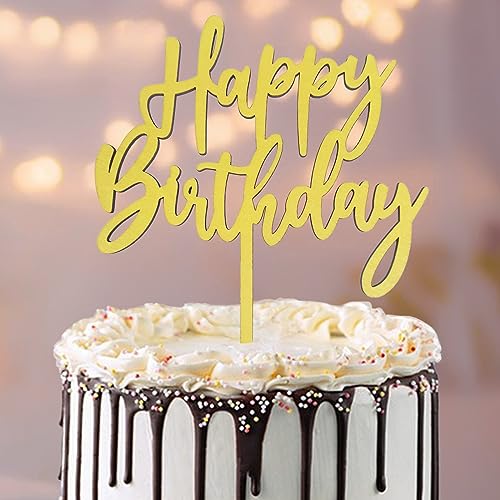 Tortendeko Happy Birthday aus Holz Kuchendeko Geburtstag, Gold Cake Topper Geburtstag, Kuchen Deko Geburtstag für Mädchen Jungen Frauen Mann Größe 14.8x 19.8cm von BOYATONG