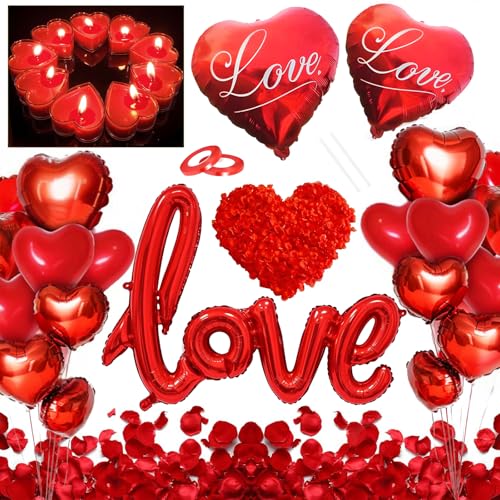 Valentinstag Deko Set, Herz Deko Romantik Heiratsantrag, Rosenblätter LOVE Luftballons Herzluftballons Rot Herz Kerzen Deko, Romantische Deko für Jubiläum Anniversary Verlobung Hochzeit Valentinstag Deko Set, Herz Deko Romantik Heiratsantrag, Rosenblätter LOVE Luftballons Herzluftballons Rot Herz Kerzen Deko, Romantische Deko für Jubiläum Anniversary Verlobung Hochzeit von BOYATONG