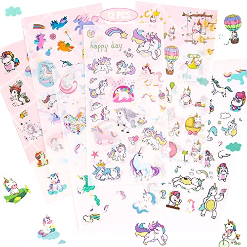 Scrapbook Stickers, PVC Einhorn Scrapbooking Sticker Fotoalbum Kinder Ideal Zum DIY Deko, Einhorn Sticker Mädchen, 300+ Motive Sticker Einhorn Geschenke für Mädchen Kinder von BOYATONG