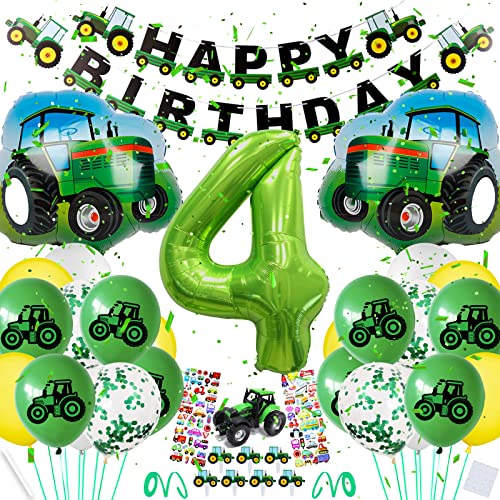 Traktor Geburtstag Deko 4 Jahre Junge,Trecker Deko Kindergeburtstag 4,Riesen Folienballon Zahl 4,Geburtstagsdeko Traktor 4 Jahre, Traktor Luftballons Geburtstag Deko mit Happy Birthday Girlande von BOYATONG