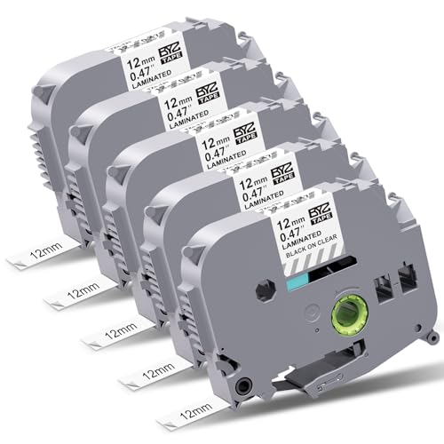 BOYEEZON TZ 131 TZE-131 Kompatibel für Brother P Touch Bänder 12mm Schwarz auf Transparent TZ-131 12mm Clear Laminiert Band für Brother PT-H105 H100R H110 H107 D210 D200 D400, 5X von BOYEEZON