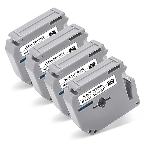 BOYEEZON Kompatibel m-k231 12mm Brother Schriftbänder Ersatz für Brother P-Touch m-k231s 12mm M-K231 MK231S Etikettenband für Brother P Touch PT-M95 PT-90 PT-65 PT-60 PT-55, Schwarz auf Weiß, 4x von BOYEEZON