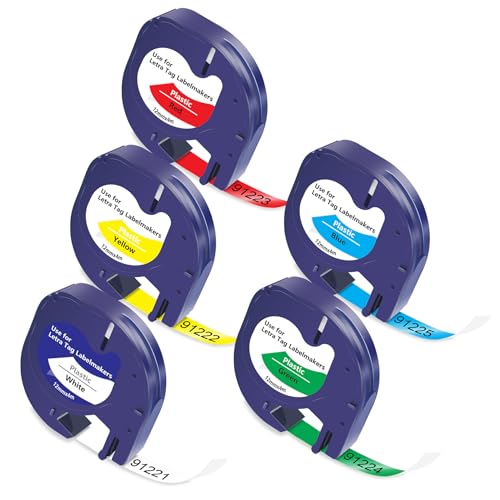BOYEEZON Kompatibel für DYMO LetraTag Etikettenband dymo 12mm x 4m Plastic 91221 91222 91223 91224 91225 Schwarz auf Weiß/Gelb/Rot/Grün/Blau Schriftband für LetraTag XR LT-100H LT-110T 200B 5-Pack BOYEEZON Kompatibel für DYMO LetraTag Etikettenband dymo 12mm x 4m Plastic 91221 91222 91223 91224 91225 Schwarz auf Weiß/Gelb/Rot/Grün/Blau Schriftband für LetraTag XR LT-100H LT-110T 200B 5-Pack von BOYEEZON