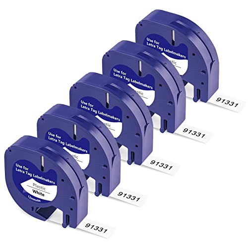 BOYEEZON Kompatibel für Dymo Letratag Etikettenband Plastic White 12mm x 4m für dymo letratag LT-100H LT-100T XR QX50 LT-200B, Kunststoff Schriftband Schwarz auf Weiß, 91221/S0721660 von BOYEEZON