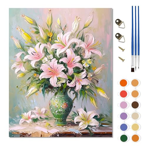 BOYIFEIJIE Malen Nach Zahlen Erwachsene -Rosa Lilien Diy Malen Nach Zahlen Paint By Numbers DIY Ölgemälde Leinwand Set für Home Deko Geburtstag Weihnachten Geschenk - 40 x 50 Cm (Ohne Rahmen) von BOYIFEIJIE