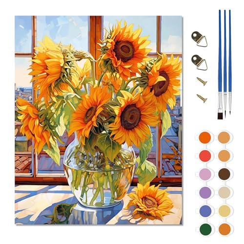 BOYIFEIJIE Malen Nach Zahlen Erwachsene -Sonnenblumen DIY Malen Nach Zahlen Paint By Numbers DIY Ölgemälde Leinwand Set für Home Deko Geburtstag Weihnachten Geschenk - 40 x 50 cm (Ohne Rahmen) von BOYIFEIJIE