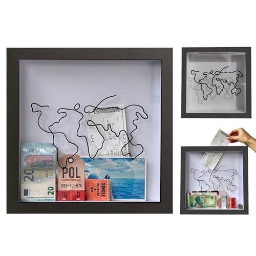 Geldgeschenk Bilderrahmen,Reise Geld Geschenk Verpackung,Personalisierte Holz Weltkarte 20x20 cm Reisekasse Urlaubskasse Deko für Hochzeitsgeschenk, Weltenbummler, Reisen, Urlaub-Schwarz Geldgeschenk Bilderrahmen,Reise Geld Geschenk Verpackung,Personalisierte Holz Weltkarte 20x20 cm Reisekasse Urlaubskasse Deko für Hochzeitsgeschenk, Weltenbummler, Reisen, Urlaub-Schwarz von BOYIFEIJIE
