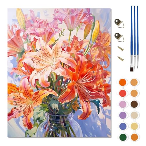 Malen Nach Zahlen Erwachsene -Bunte Lilien Diy Malen Nach Zahlen Paint By Numbers DIY Ölgemälde Leinwand Set für Home Deko Geburtstag Weihnachten Geschenk - 40 x 50 Cm (Ohne Rahmen) von BOYIFEIJIE