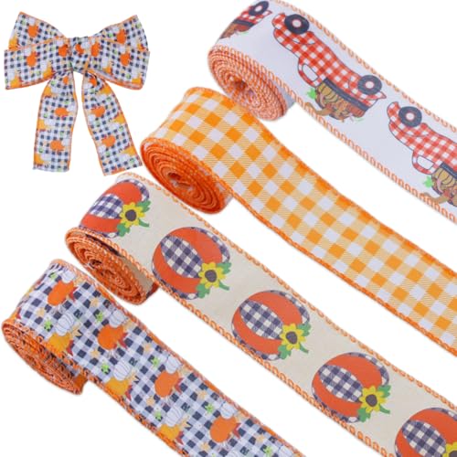 4 Rollen 12 Meter Büffelkariertes Band 3,8 cm breit Juteband kariert Vichy-Stoff Bastelband Herbst Orange Kürbis für Thanksgiving Party Geschenkverpackung Handwerk Dekoration 4 Rollen 12 Meter Büffelkariertes Band 3,8 cm breit Juteband kariert Vichy-Stoff Bastelband Herbst Orange Kürbis für Thanksgiving Party Geschenkverpackung Handwerk Dekoration von BOYIVI