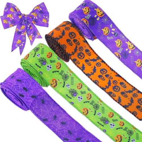 4 Rollen 12 Meter Büffelkariertes Band 3,8 cm breites Juteband kariert Gingham-Stoff Bastelband Kürbis Spinnen Fledermaus für Halloween Party Geschenkverpackung Handwerk Dekoration 4 Rollen 12 Meter Büffelkariertes Band 3,8 cm breites Juteband kariert Gingham-Stoff Bastelband Kürbis Spinnen Fledermaus für Halloween Party Geschenkverpackung Handwerk Dekoration von BOYIVI