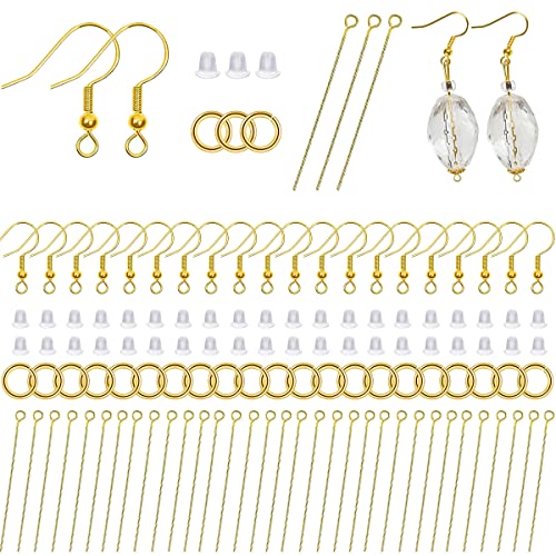 650-teiliges Ohrringhaken-Set, 150 Ohrringhaken, 150 Silikon-Ohrring-Verschlüsse, 150 Ösennadeln und 200 offene Binderinge für DIY-Ohrringe, Schmuckherstellung (Gold) von BOYIVI