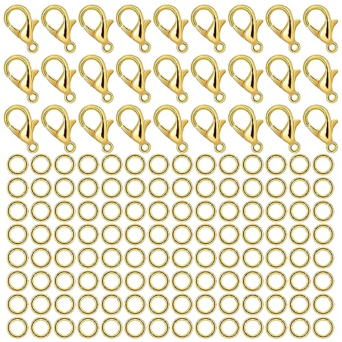 BOYIVI 600 Stück Karabinerverschlüsse, Set enthält 150 Karabinerverschlüsse, 450 offene Biegeringe für DIY-Schmuckherstellung, Armband, Halskette (Gold) von BOYIVI