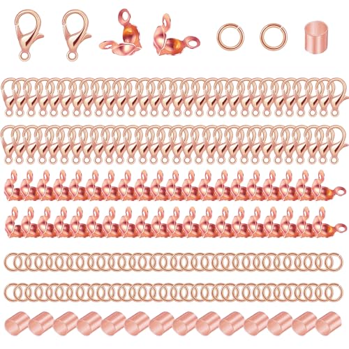 Schmuckherstellungszubehör-Set mit 100 Karabinerverschlüssen, 200 Perlenspitzen, Knotenabdeckungen, 200 Quetschrohrperlen und 200 offenen Biegeringverbindern für DIY-Schmuck, Armbänder, Halsketten Schmuckherstellungszubehör-Set mit 100 Karabinerverschlüssen, 200 Perlenspitzen, Knotenabdeckungen, 200 Quetschrohrperlen und 200 offenen Biegeringverbindern für DIY-Schmuck, Armbänder, Halsketten von BOYIVI