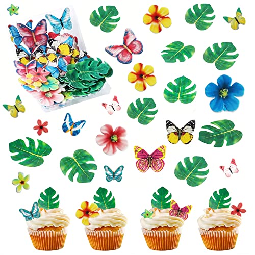 123 Stück Essbare Tortendeko BOZILY 35x Essbare Blumen für Cupcake Topper+ 48x Essbare Blätter Kuchen Dekoration+ 40x Essbare Schmetterlinge Deko Torte für Kuchen, Muffins, Cup-Cakes (3 Stile) von BOZILY