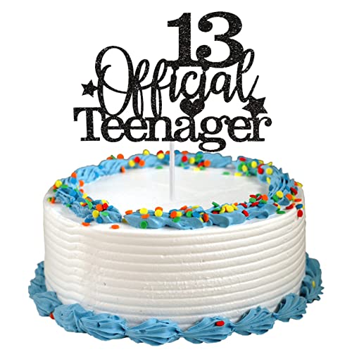 BOZILY Glitzer 13. Geburtstag Cake Topper 13 Schwarz Offizielle Teenager 13. Geburtstag Kuchen Topper Glitter 13. Geburtstag Party Kuchen Deko 13 Happy Birthday Kuchen Dekorations (Schwarz) von BOZILY