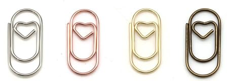 200 Stück Büroklammern Herz Bunt (Silber, Roségold, Gold, Kupfer) – Oval Motiv mit Herzform, Stabile Büroklammern Klein für Büro, Schule, Basteln von BOZILY
