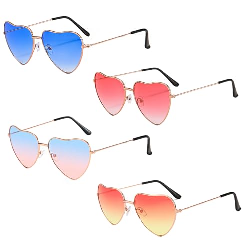4PCS Herz Sonnenbrille Set, Herz Brille Hippie Brille Herzform Retro Partybrille für 70er 80er Kostümparty, Geburtstagsfeier, Foto-Shooting von BOZILY