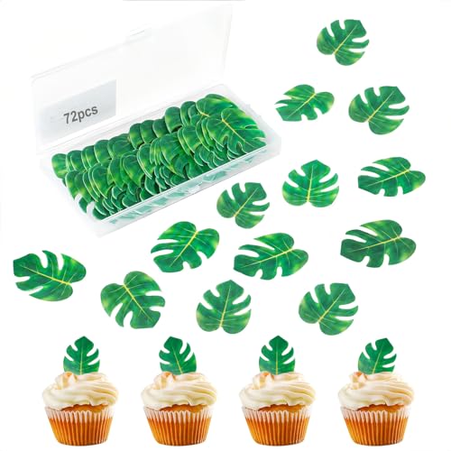 BOZILY 72 Stück Essbare Tropische Schildkrötenblätter Cupcake Topper, Blätter Kuchen Dekoration, Dschungel Tortendeko Palmblatt-Kuchen-Deckel für Sommer tropischen Party Themenkuchen BOZILY 72 Stück Essbare Tropische Schildkrötenblätter Cupcake Topper, Blätter Kuchen Dekoration, Dschungel Tortendeko Palmblatt-Kuchen-Deckel für Sommer tropischen Party Themenkuchen von BOZILY
