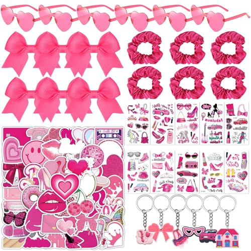 BOZILY Prinzessinnen-Party-Set, Herzförmige Gläser, Stirnband, Schleifen, Tattoo-Aufkleber, Schlüsselanhänger, Füller, Make-up, Party-Dekorationen, 84-teilig von BOZILY
