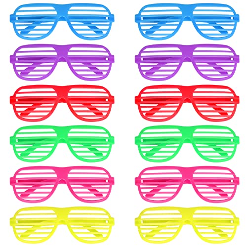 Bozily Neon-Sonnenbrille, 80er-Jahre-Party-Sonnenbrille, 80er-Jahre-Party-Schlitz-Sonnenbrille, 80er-Jahre-Disco-Rolladenbrille, für 80er-Jahre-Party, Kostümrequisite, 12 Stück von BOZILY