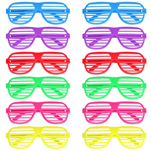 BOZILY Partybrillen 12er Set Neon Farbe Shutter Shades Brille Party Brille Mode Shutter Shades Brille Gläser Sonnenbrille 80er Jahre Party Schlitz Sonnenbrille für Geburtstagsparty, Fasching, Karneval von BOZILY