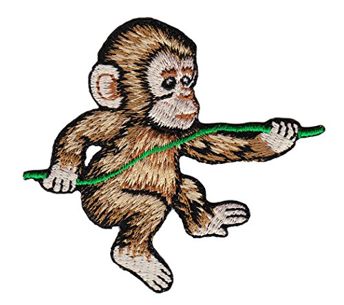 Affe Baby an Liane Aufnäher zum aufbügeln Bügelbild Aufbügler Bügelflicken Applikation Schimpanse Patch Größe 7,8 x 7,1 cm von BP BRAUNERT PATCHES