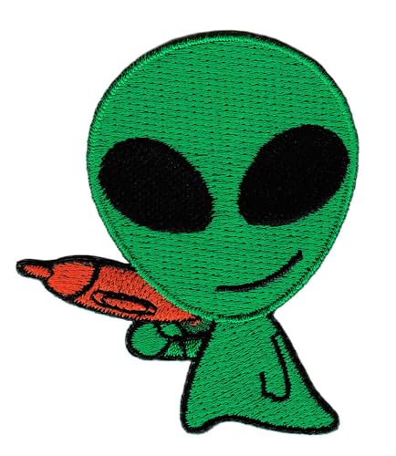 Alien Grün Außerirdischer Aufnäher zum aufbügeln Bügelbild Aufbügler Bügelflicken Applikation Patch Größe 6,4 x 7,3 cm von BP BRAUNERT PATCHES