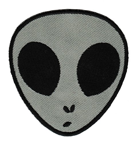 Alien Kopf Grau Aufnäher zum aufbügeln Bügelbild Aufbügler Bügelflicken Patch Größe 6,3 x 6,6 cm von BP BRAUNERT PATCHES