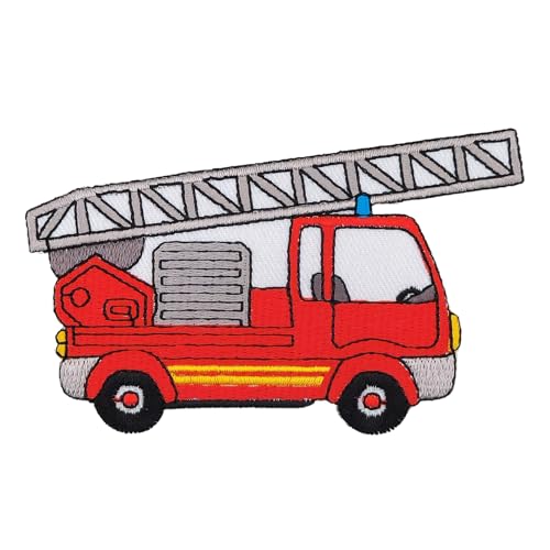 Feuerwehr Auto Leiterwagen Aufnäher zum aufbügeln oder aufnähen Bügelbild Aufbügler für Kleidung gestickter Bügelpatch Applikation Einsatzfahrzeug Patch Größe 10,2 x 6,3 cm von BP BRAUNERT PATCHES