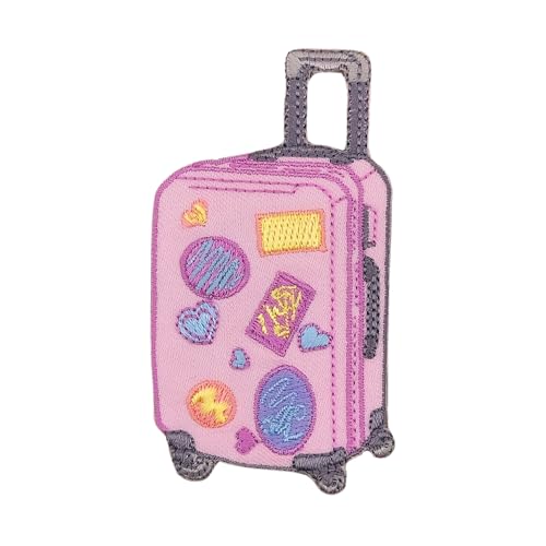 Gestickter Koffer Aufnäher Rosa zum aufbügeln oder aufnähen Trolley Bügelbild Bügelpatch Reisen Aufbügler für Kleidung Bügelflicken Patch Applikation Flicken Größe 4,5 x 8,2 cm von BP BRAUNERT PATCHES