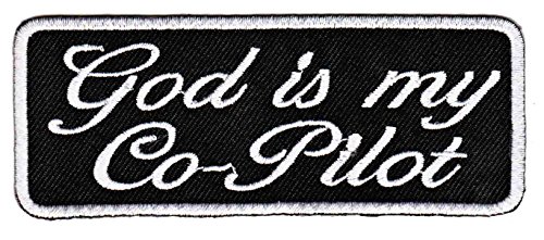 God is my Co-Pilot Schriftzug Aufnäher zum aufbügeln oder aufnähen Bügelbild Aufbügler für Kleidung gestickter Bügelpatch Applikation Kutte Motorrad Biker Patch Größe 11,0 x 4,3 cm von BP BRAUNERT PATCHES