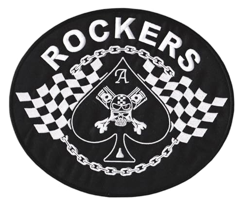 Großer ROCKERS Rückenpatch – 25,6 x 21,6 cm – Gestickter Aufnäher für Biker Rückenaufnäher Kolben Totenkopf Karierte Flagge Patch Backpatch für Motorradjacke Kutte Lederweste – Hochwertige Stickerei Großer ROCKERS Rückenpatch – 25,6 x 21,6 cm – Gestickter Aufnäher für Biker Rückenaufnäher Kolben Totenkopf Karierte Flagge Patch Backpatch für Motorradjacke Kutte Lederweste – Hochwertige Stickerei von BP BRAUNERT PATCHES