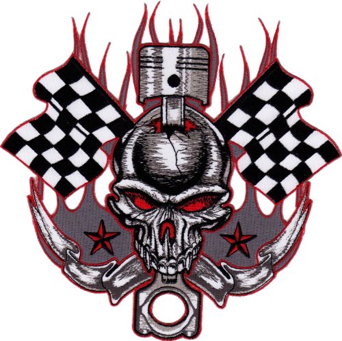 Großer Totenkopf Biker Rückenpatch – 20,4 x 20 cm – Gestickter Aufnäher Rückenaufnäher, Kolben Schwarz Weiß Karierte Flagge, Backpatch für Motorradjacken Kutten Lederwesten – Hochwertige Stickerei Großer Totenkopf Biker Rückenpatch – 20,4 x 20 cm – Gestickter Aufnäher Rückenaufnäher, Kolben Schwarz Weiß Karierte Flagge, Backpatch für Motorradjacken Kutten Lederwesten – Hochwertige Stickerei von BP BRAUNERT PATCHES
