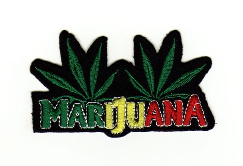 Hanfblatt Reggae Aufnäher zum aufbügeln oder aufnähen Bügelbild Aufbügler für Kleidung gestickter Bügelpatch Applikation Patch Größe 8,6 x 5,0 cm von BP BRAUNERT PATCHES