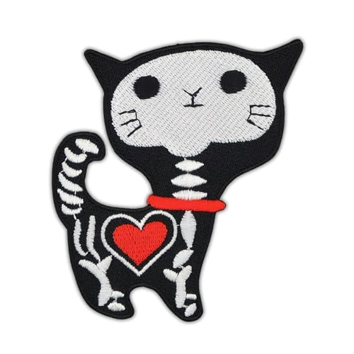 Katze Skelett Herz Aufnäher zum aufbügeln oder aufnähen Bügelbild Aufbügler für Kleidung gestickter Bügelpatch Applikation Patch Größe 6,9 x 8,2 cm Katze Skelett Herz Aufnäher zum aufbügeln oder aufnähen Bügelbild Aufbügler für Kleidung gestickter Bügelpatch Applikation Patch Größe 6,9 x 8,2 cm von BP BRAUNERT PATCHES