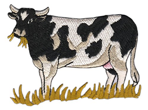 Kuh auf der Weide Bauernhof Aufnäher zum aufbügeln Bügelbild Aufbügler Bügelflicken Milchkuh Applikation Patch Größe 8 x 6,3 cm von BP BRAUNERT PATCHES